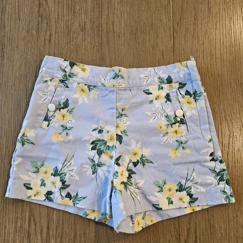 Janie and Jack Light Blue Floral Short with Yellow Blooms Girl SZ. 7T